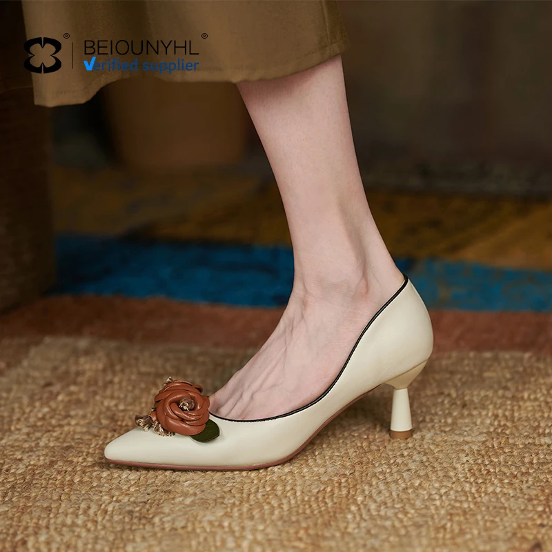 genuine leather european trendy leather shoes nude high heel shoes women latest spring beige ladies white leather pumps s