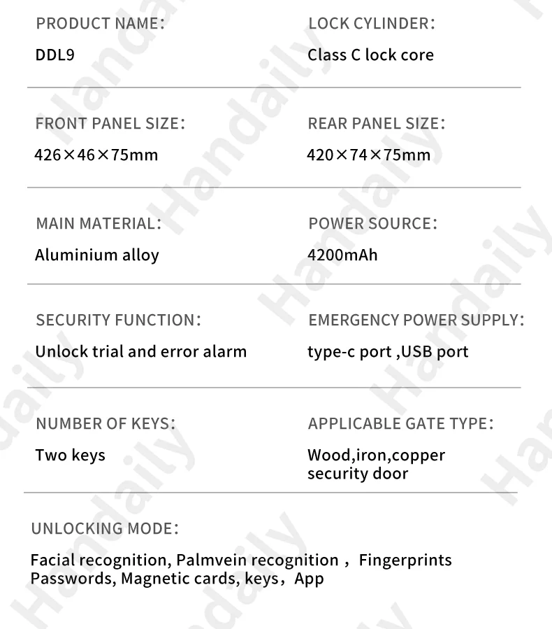 handaily palm vein tuya wifi door lock 3d biometric face id video monitoring intercom digital electronic locks for front door ddl9-11