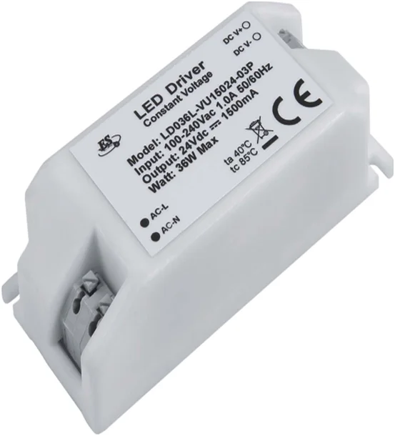 36w 24v 1.5a alto factor de potencia PF>0.9 fuente de alimentación del controlador LED de voltaje constante