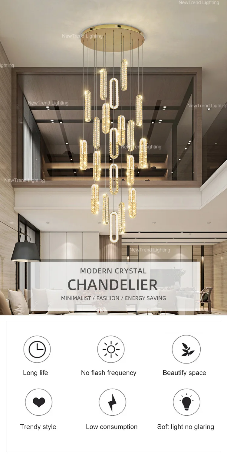 CPL-296 Luxury Style Indoor Decoration LED Hanging Pendant Light Villa Staircase Crystal Chandelier details