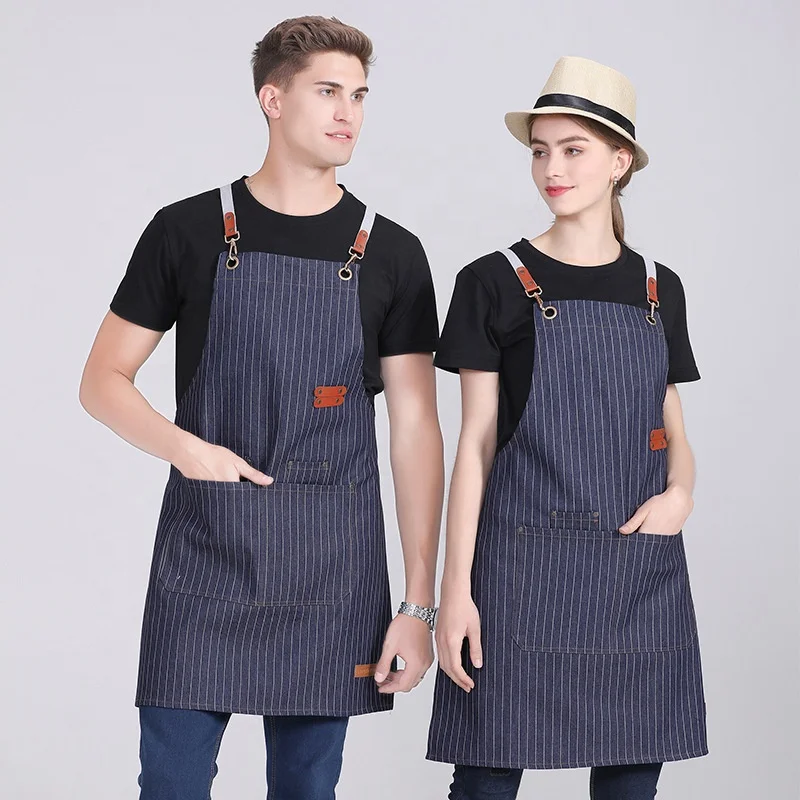 Custom Wholesale Kitchen Household Denim Apron Coffee Shop Waiter or Kitchen Chef Aprons