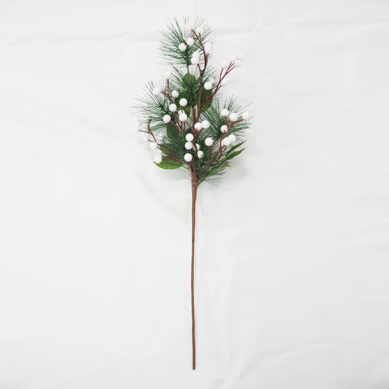 China handmade home decor artificial flower wholesale for Christmas w/white berry, w/pine & leaf stem bunches
