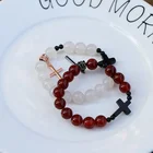 Cross Bracelet Bead Bracelet Fancy Natural Stone Jewelry Lace Agate Cross Copper Cross Bead Bracelet For Men