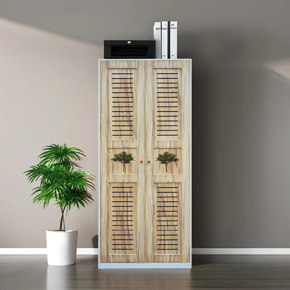 Modern Steel Armoire with Printed Mirror Design Sliding Door Metal Cabinet for Closet Storage Bedroom Furniture Living Room Gym