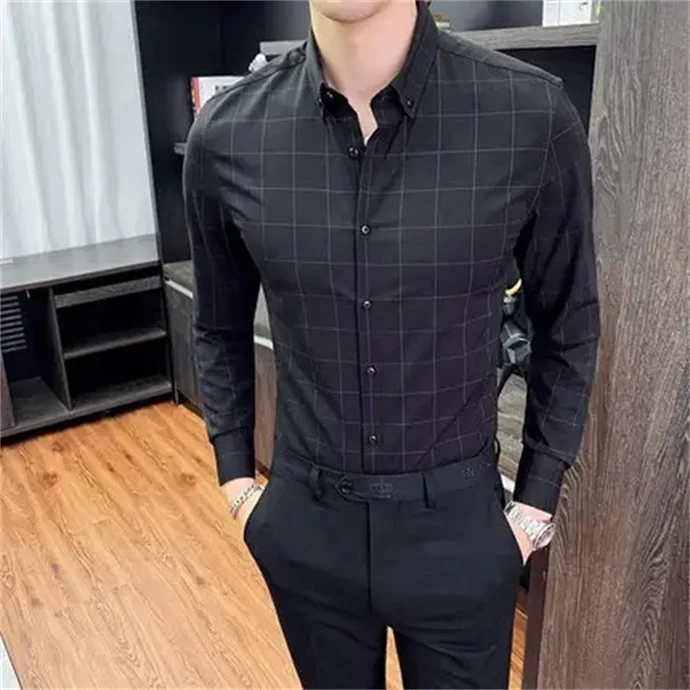 Spring and autumn men's long-sleeved shirt in young people's casual fashion long lining breathable striped shirt men's tops