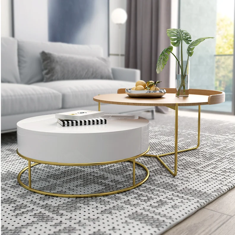 Modern luxury turkish tv stand coffee table luxury golden metal wood round coffee shop tables with storage