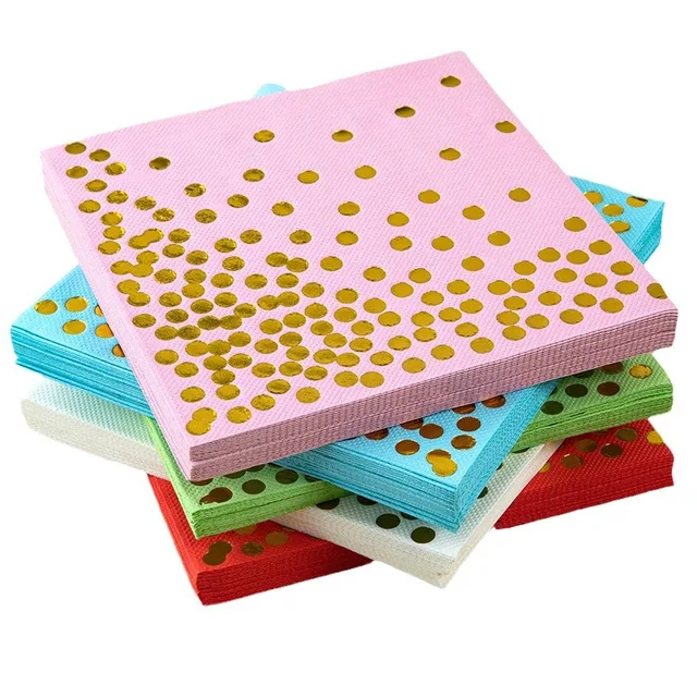 Customized Colorful Party Napkin Gold Foil Polka Dot Restaurant Party Supplies Disposable Napkins Birthday Party Decoration