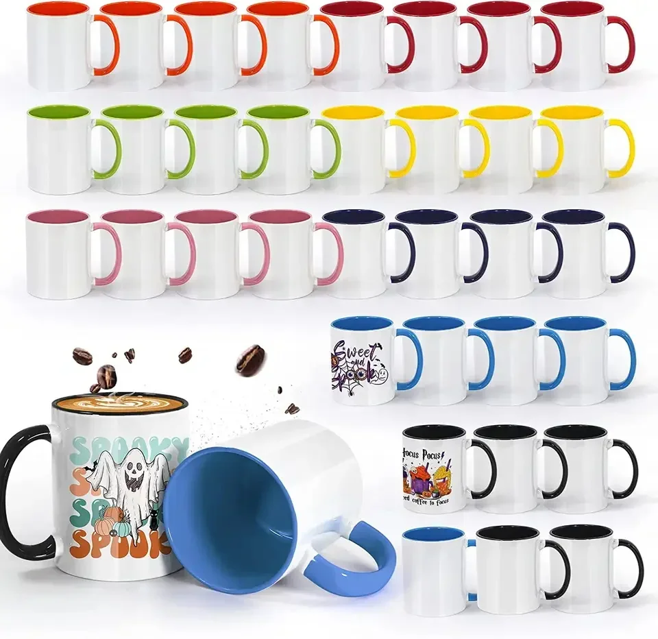 Stocked Sublimation 11oz Ceramic Mugs Blanks Inner Colored Coffee Mug with Handle