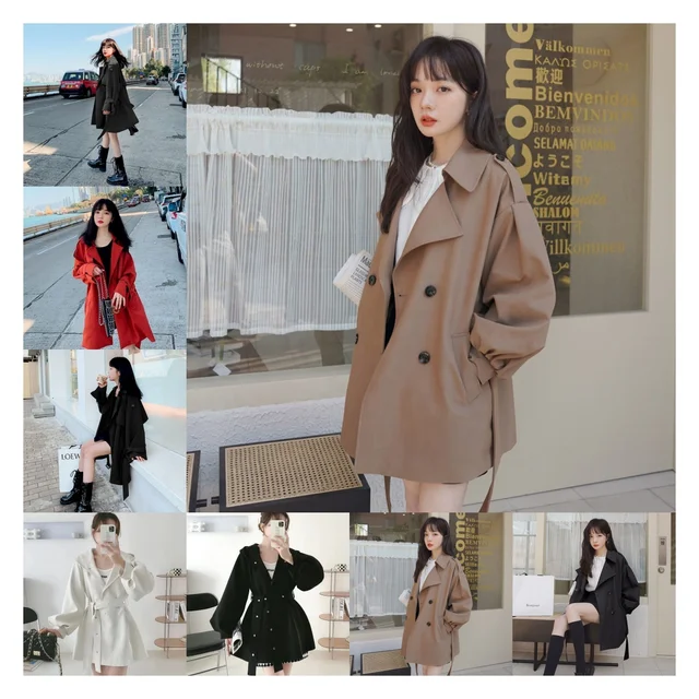 2022 Autumn Winter women suit collar coat puff sleeve Korea solid color button slim loose lady's overcoat with belt casual coat