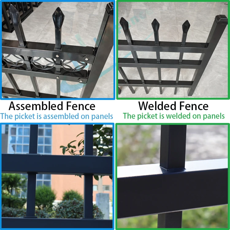 Black Outdoor Metal Easily Assembled Steel Picket Fence 6ft X 8ft Steel