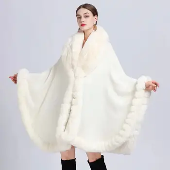One size Europe and the United States autumn and winter new style plush collar shawl cloak large size cardigan loose coat