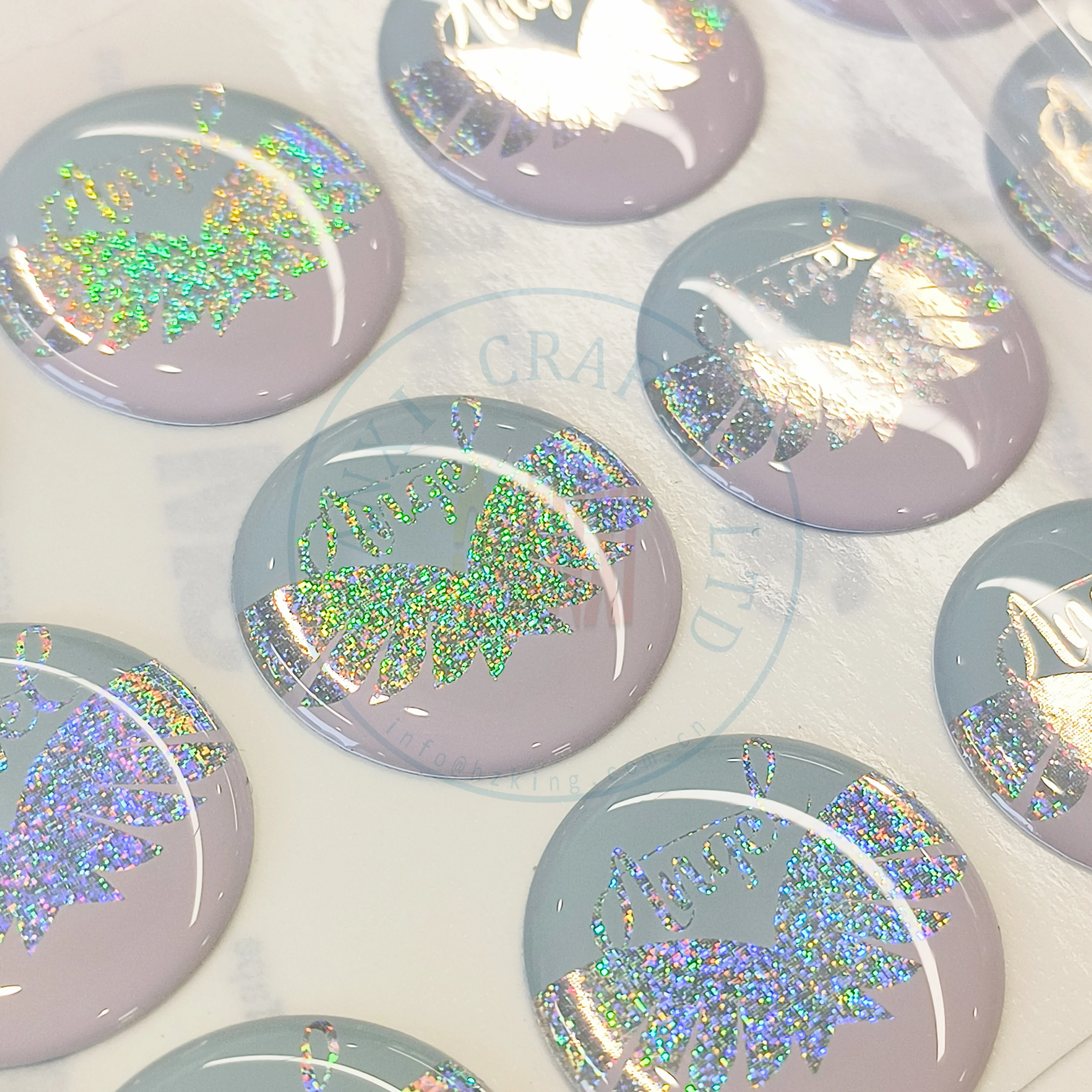 product super beautiful bubble customize round die cut pink laser clear crystal weatherproof pu 3d domed epoxy resin stickers256-4