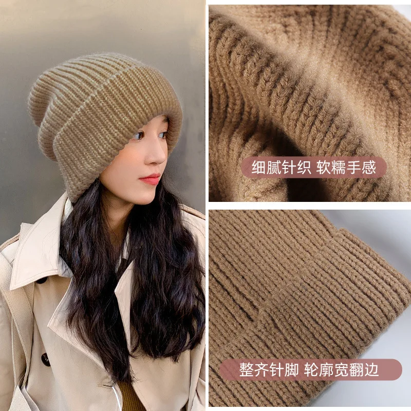 Fashion Women Men Oversized Knitted Winter Hat Large Head Circumference Solid Color Stripped Slouchy