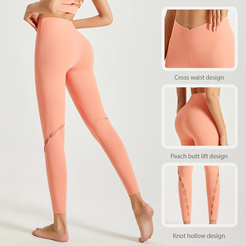 Direct Selling Naked High Waist Cross-Over Lift Hip V-Waist Women Yoga Leggings Yoga Pants Wholesale