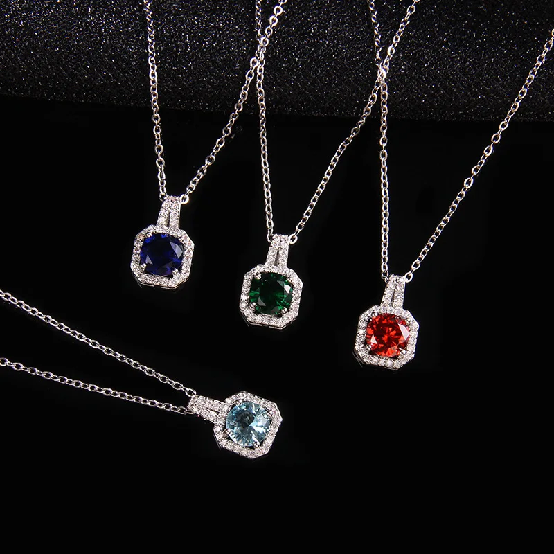 Fashion Shiny Stainless Steel Chain Zircon Pendant Necklace Women Shiny Cz Choker Necklace Party Jewelry For Gift
