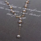 Pearl Necklace Cultured Real Freshwater 8mm Potato Shape Pearl Gold Plated Sweater Chain Necklace For Woman
