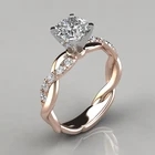 Diamond Ring European Style Luxury Zircon Halo Wedding 18K Electroplated Rose Gold Square Diamond Silver Ring