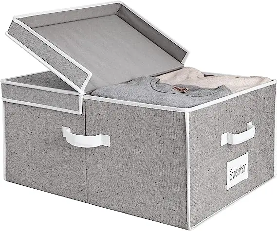 55L Closet Storage Organizer, Storage Bin with Double-Open Lid, Gray, Fabric Storage Box, Extra Large