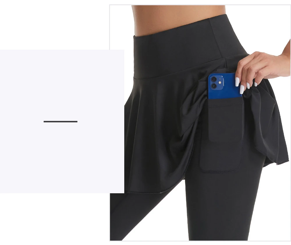 Wholesale Double Layer Two Pieces Running Tights Women Jogging Sports Gym Wear Long Tennis Skirt Pants For Women Ladies