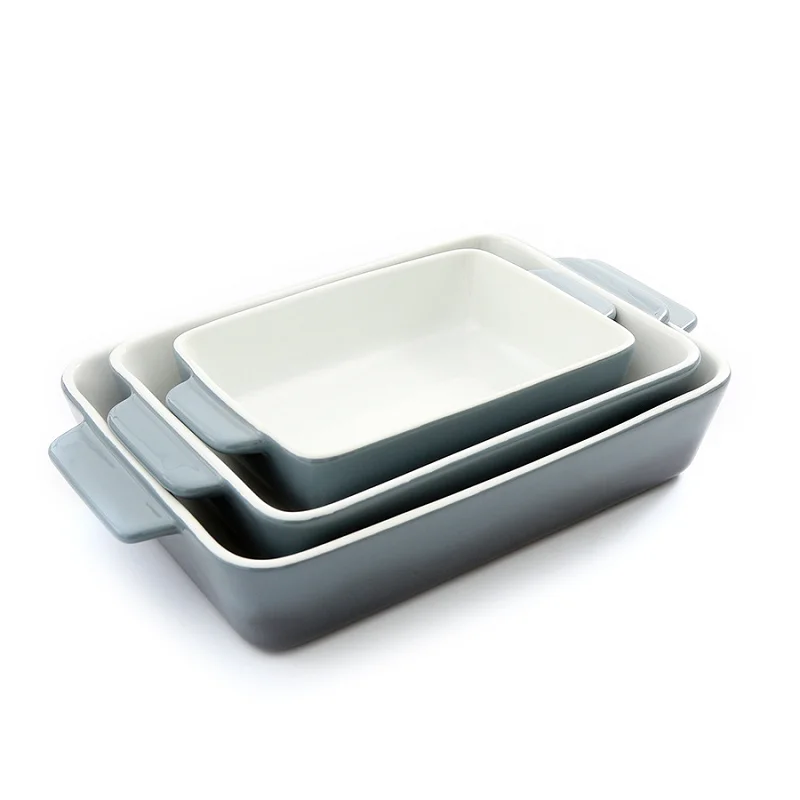 Custom Cooking Bakeware Sets Gray Baking Dish Rectangle Baking Pan Porcelain Ceramic Bakeware