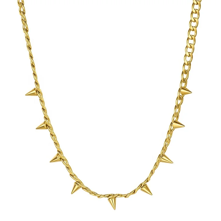 High Quality 18K Gold Plated Stainless Steel Jewelry Cuban Chain Pointy Accessories Necklaces P203091