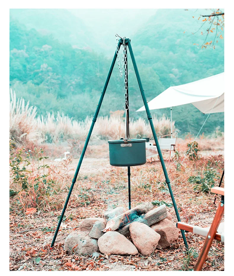 3 Sections Outdoor Camping Cooking Stand Durable Aluminum Alloy Tripod Hanging BBQ Grill for Campfire Picnic