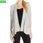 Short Free Shipping Solid Color Short Gray Cotton Women's Open Front Cardigan