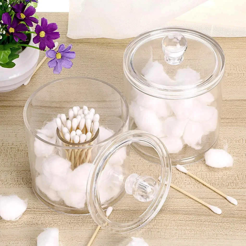 Makeup Organizer Cotton Swab Holder Acrylic Ball Cotton Pad Qtip Jar Clear Apothecary Jars Bathroom Sponges Hair Band with Lid