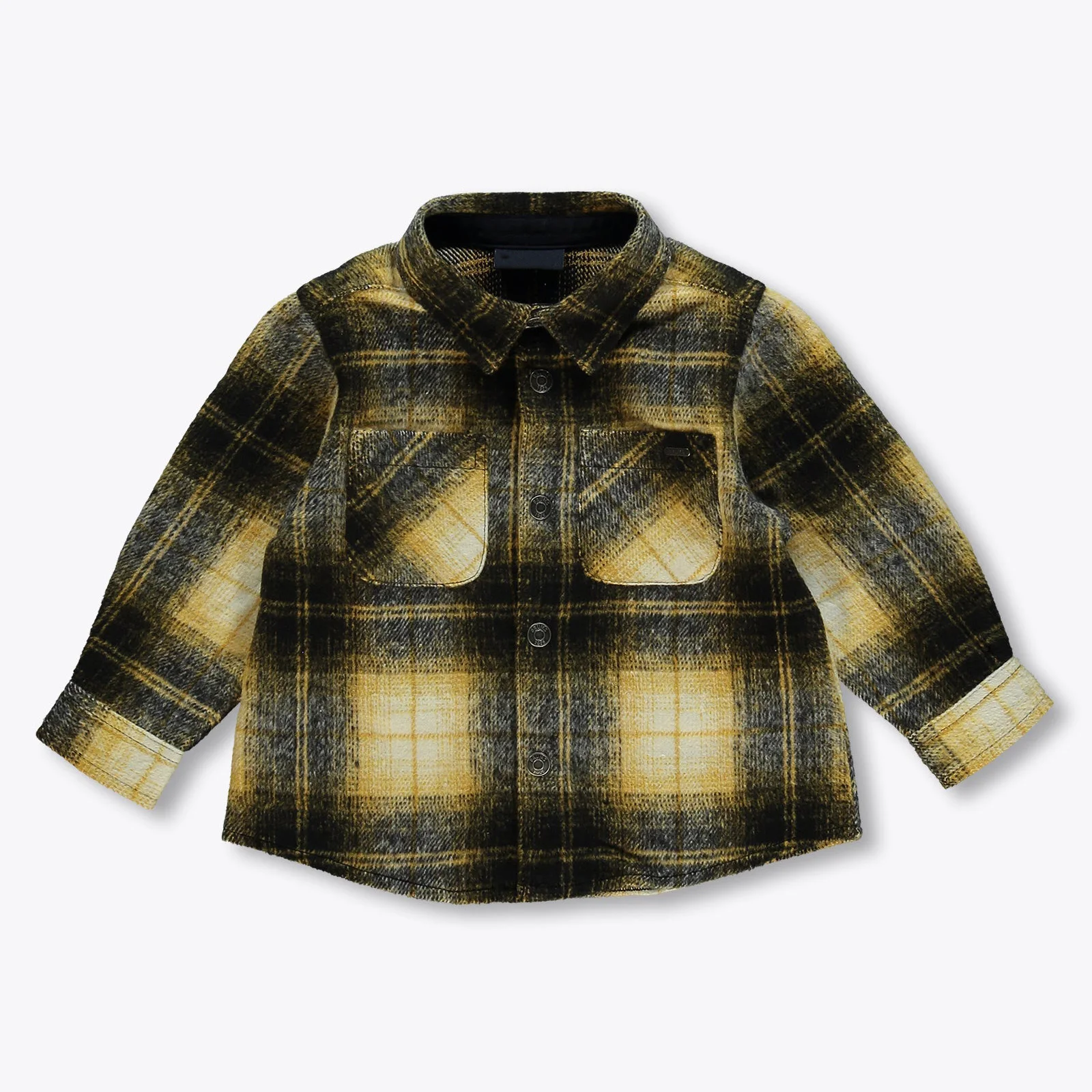 Custom latest shirt designs for boys with front button down scottish plaid kids boys flannel shirts with front two pockets