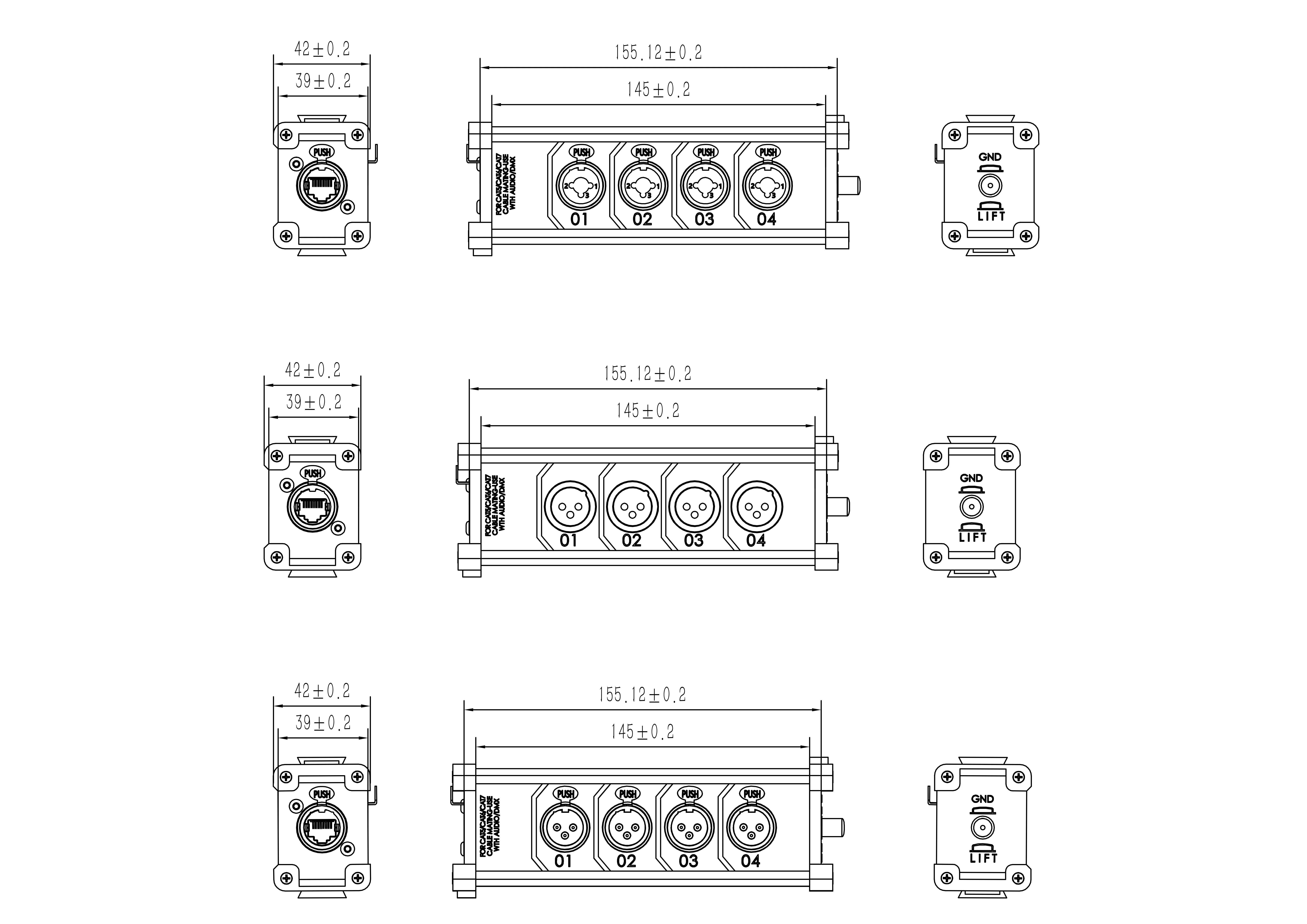 4-Channel XLR RJ45 Breakout Cable Cat 5/6/7/8 Ethernet for Stage Sound Lighting Recording Studio 3 Pin 4-Way Audio Connectors