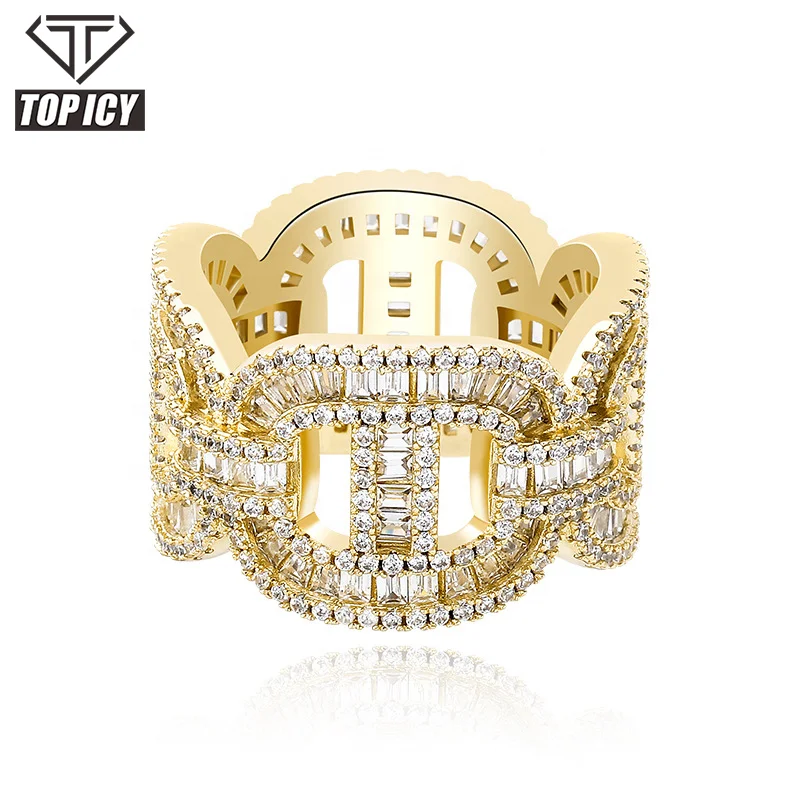 TOP ICY 13mm Micro Pave 3A CZ Iced Out 18k Gold Cuban Link Chain Ring Diamond New Hiphop Iced Out Cuban link Chain Rings For Men