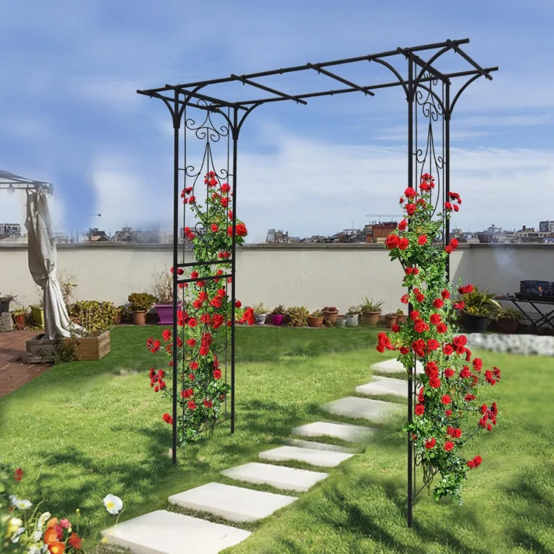 Metal Garden Arch Garden Arbor Trellis Climbing Plants Support Rose ...