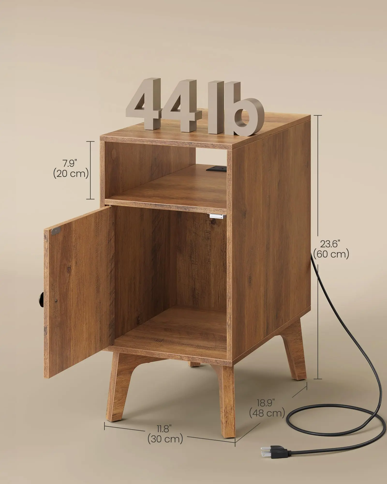 product mid century modern nightstand with charging station fluted wooden end table with usb ac outlets cabinet for bedroom living room-3
