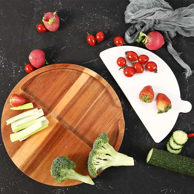 Round Wooden Cheese Board Set Acacia Wood Cheese Serving Board with White Marble Charcuterie Platter Cheese Serving Tray