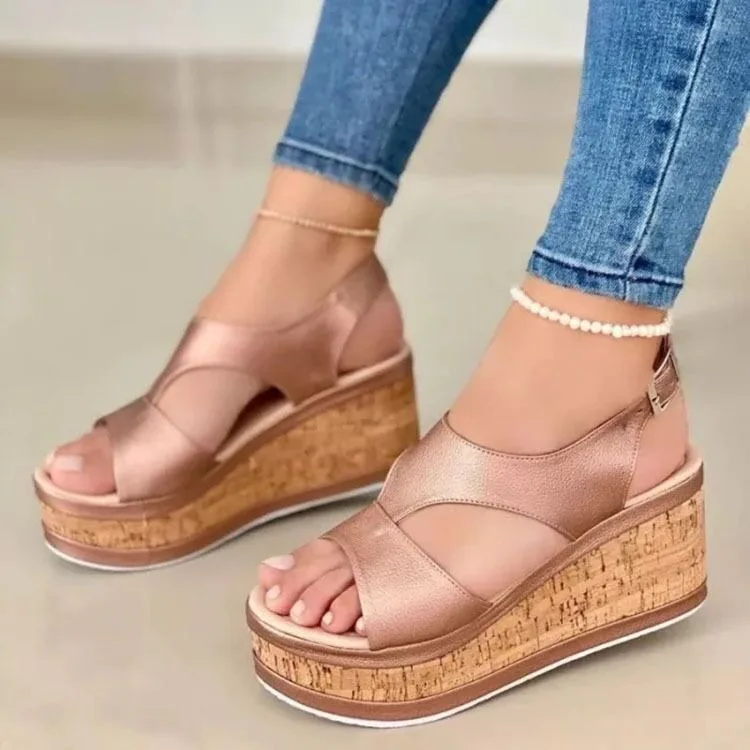 2024 new fashion Wedge-toe Clasp Sandals for Women with Platform Soles and Roman Sandals