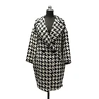 Coat No No Women's Wool Blended Houndstooth Double Breasted Fashion Coat No Lining