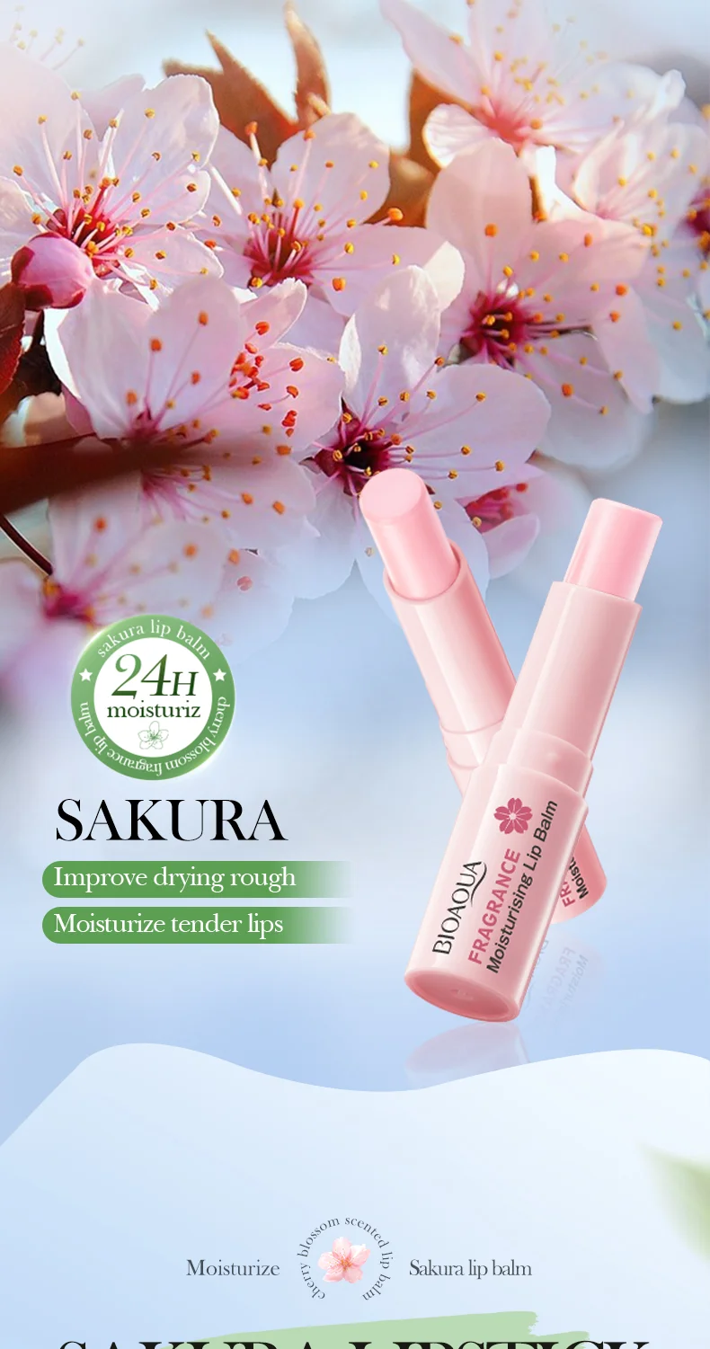 product hot selling oem bioaqua organic cherry blossom scented lip balm wholesale vitamin c moisturizing nourish cute lip balm stick-7
