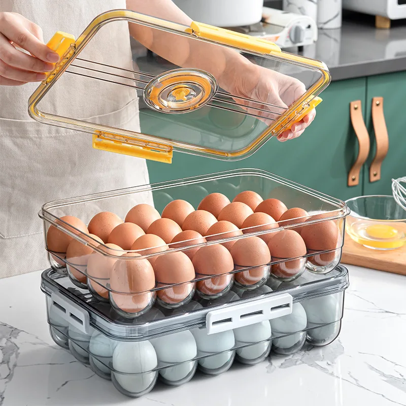 OWNSWING Egg Container For Refrigerator Plastic Fridge Egg Organizer Holder 24 Egg Container With Lid