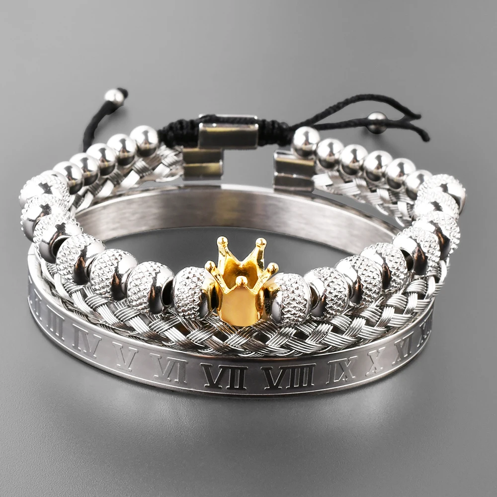 F300 Luxury Bracelet Crown Bead For Gifts Designer Logo Men Charms Bangle Men's Silver Stainless Steel Watchband Bracelet