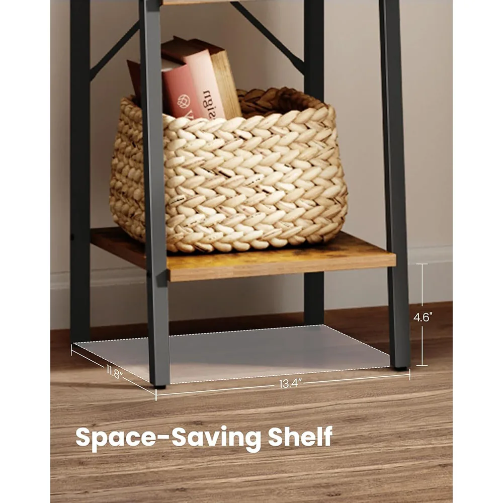 Modern 5-Tier Freestanding Corner Storage Bookshelf Industrial Design Oak Ladder Shelf with 2 Hooks factory