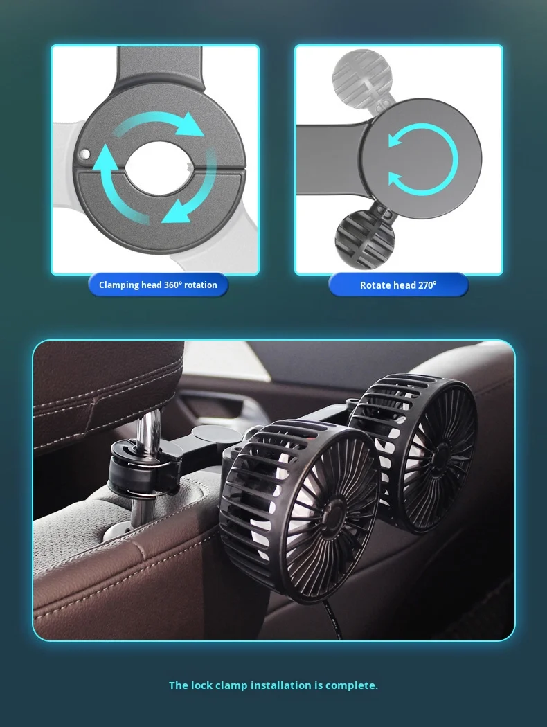 Car Seat Cooling Fan, Portable, 12V, USB, Plastic - detail 4