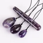 Amethyst Wholesale Women 3 Yoni Eggs 1 Rod Purple Amethyst Crystal Vaginal Drilled Rope Yoni Eggs Wand Set For Sale