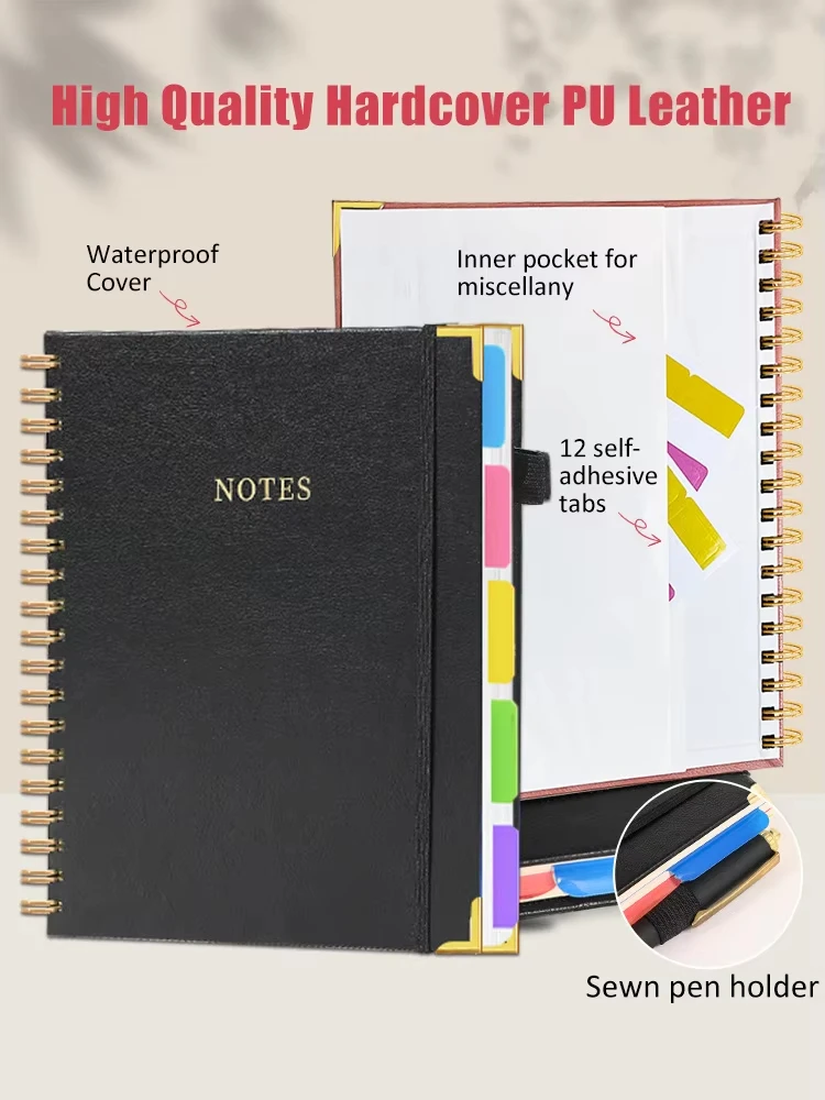 A5 custom printing debossed logo 80°lay flat 5 subject hardcover spiral notebook journal with dividers tabs A5 custom printing debossed logo 80°lay flat 5 subject hardcover spiral notebook journal with dividers tabs