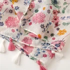Floral Scarf Hot Selling Spring Floral Flower Printing Chrysanthemum Scarf With Small Tassel