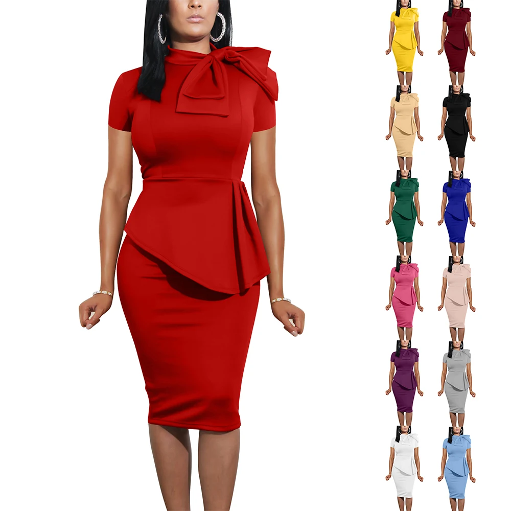 Custom New Design Women Fashion Peplum Bodycon Short Sleeve Bow Club Ruffle  Pencil Party Dress - Buy Plus Size Ruffle Dress,Ruffled Dresses Women, Ruffles Dress 2022 Product on Alibaba.com