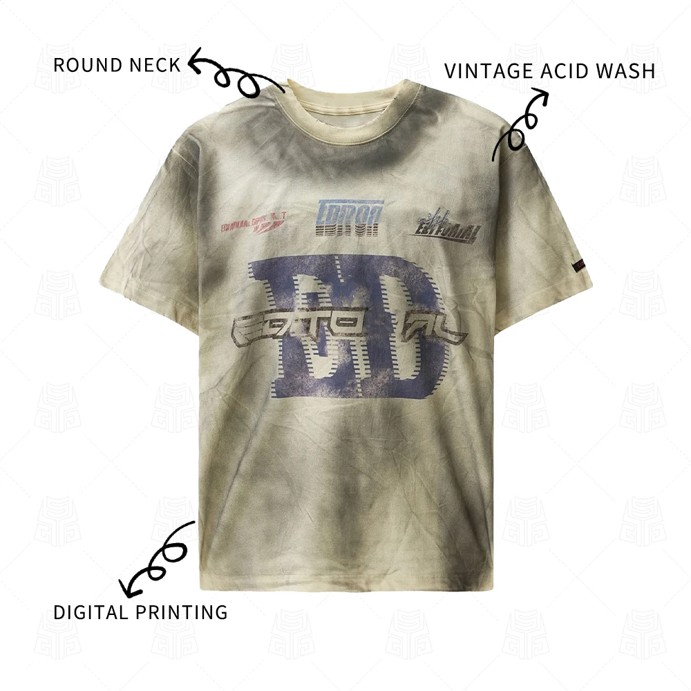 product mens heavyweight 100 cotton t shirts vintage distressed acid wash oversized t shirt digital printing dirty wash tshirt for men-2