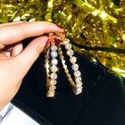 Hot Selling Silver Post 5.5cm Big Circle Shiny CZ Crystal Hoop Earrings Rhinestone Hoop Earrings