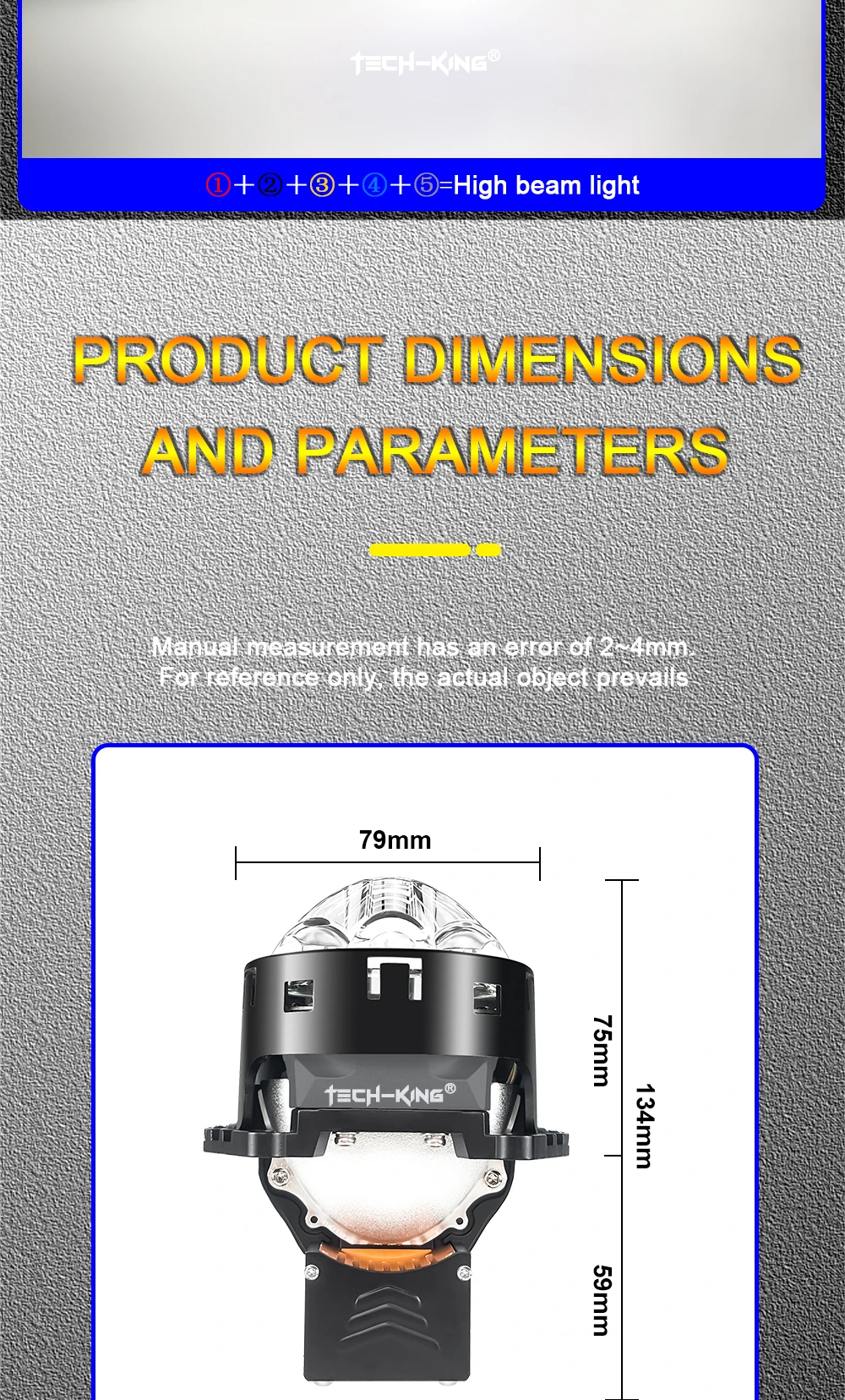 TECH-KING Car LED headlights double lens 3 inch three direct laser light super bright 90 watt high power Projector headlight