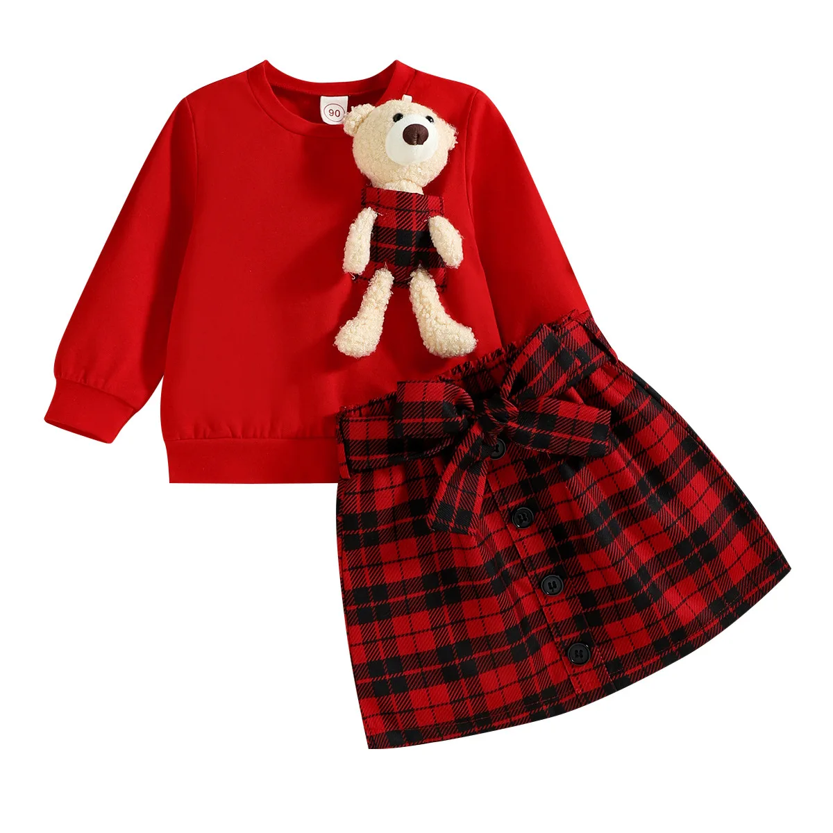Toddler girls clothing sets Korean style sweatshirt tops+plaid skirt fashion two piece children fall outfits kids clothes