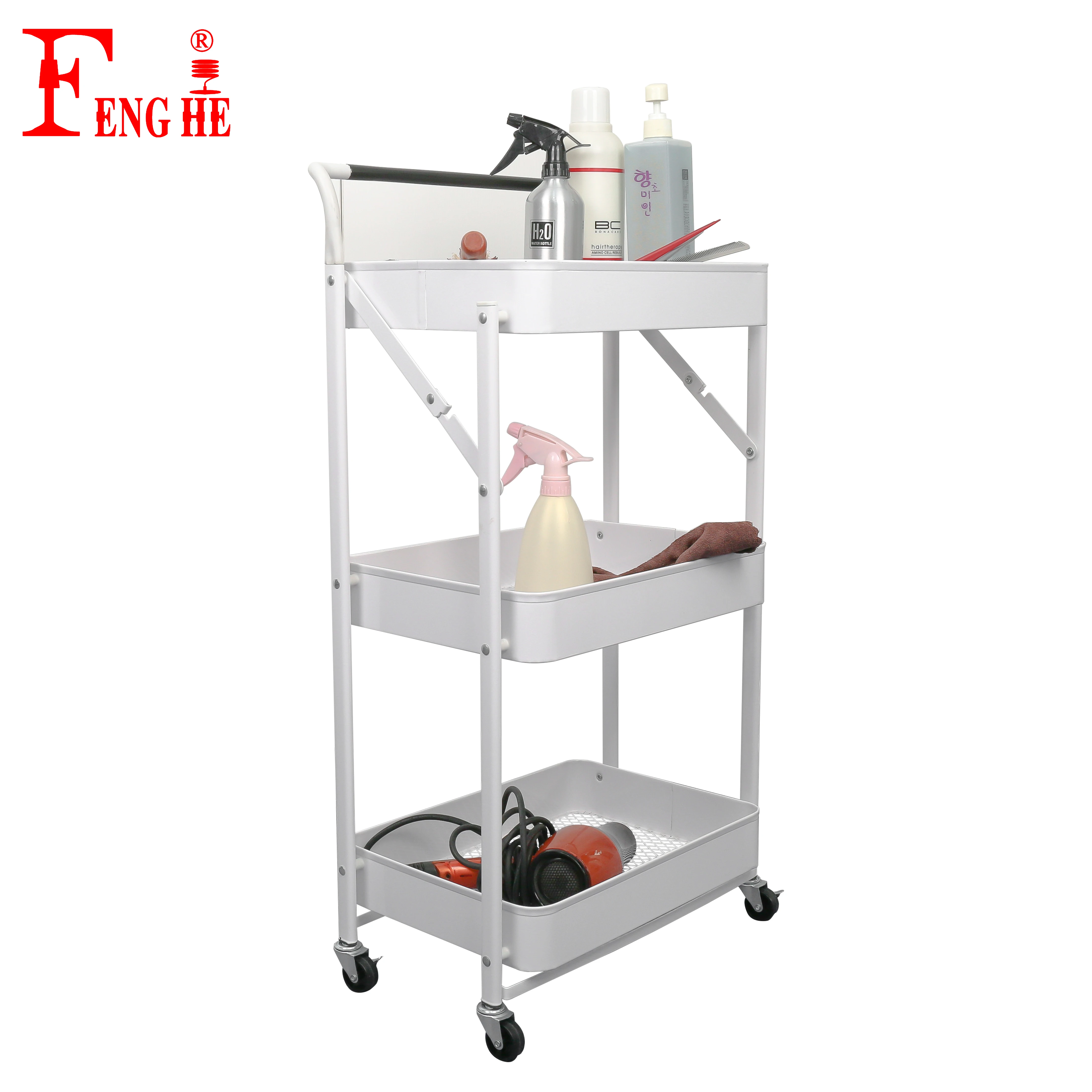 Hot sale with wheel rolling moving barber cart spa beautician trolleys for beauty parlour salon